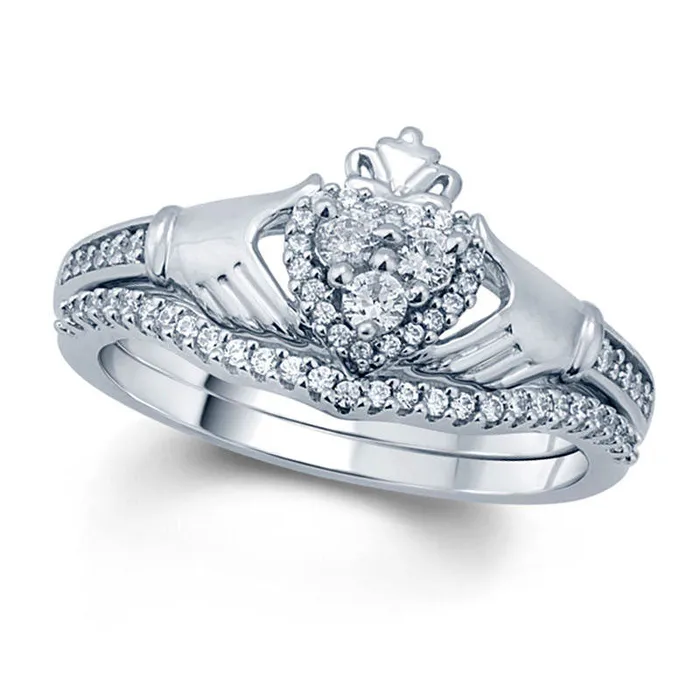 Goldia Rings 033 CT TW Natural Diamond Claddagh Bridal Engagement Ring Set in Solid 10K White Gold Goldia Rings 033 CT TW Natural Diamond Claddagh Bridal Engagement Ring Set in Solid 10K White Gold