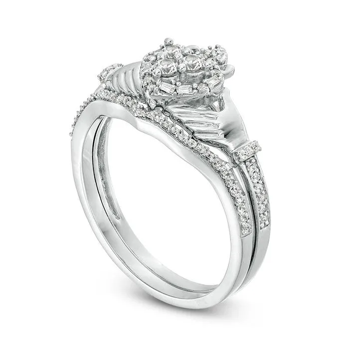 Goldia Rings 033 CT TW Natural Diamond Frame Claddagh Bridal Engagement Ring Set in Solid 10K White Gold Goldia Rings 033 CT TW Natural Diamond Frame Claddagh Bridal Engagement Ring Set in Solid 10K White Gold