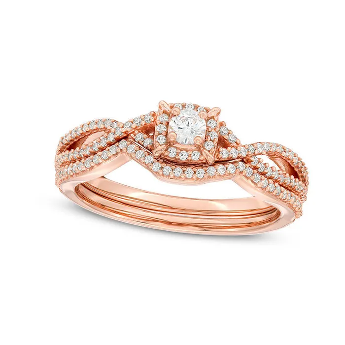 Goldia Rings 038 CT TW Natural Diamond Cushion Frame Twist Bridal Engagement Ring Set in Solid 14K Rose Gold Goldia Rings 038 CT TW Natural Diamond Cushion Frame Twist Bridal Engagement Ring Set in Solid 14K Rose Gold
