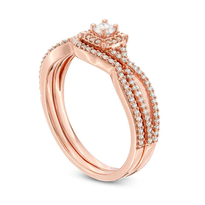 Goldia Rings 038 CT TW Natural Diamond Cushion Frame Twist Bridal Engagement Ring Set in Solid 14K Rose Gold Goldia Rings 038 CT TW Natural Diamond Cushion Frame Twist Bridal Engagement Ring Set in Solid 14K Rose Gold