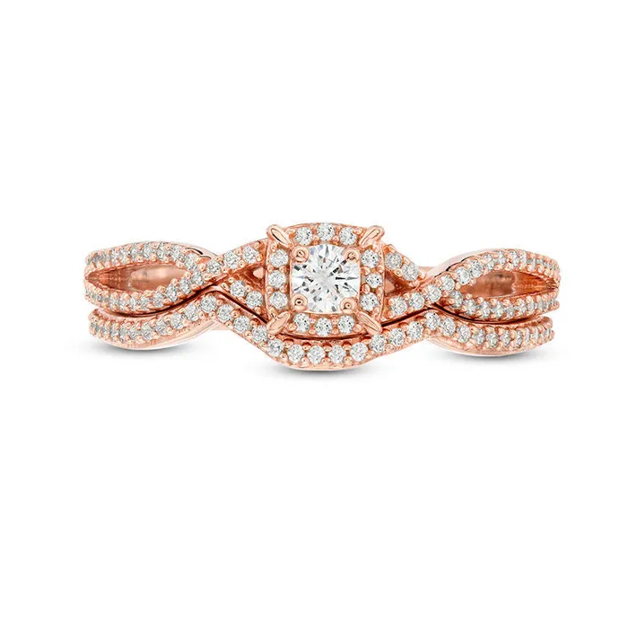Goldia Rings 038 CT TW Natural Diamond Cushion Frame Twist Bridal Engagement Ring Set in Solid 14K Rose Gold Goldia Rings 038 CT TW Natural Diamond Cushion Frame Twist Bridal Engagement Ring Set in Solid 14K Rose Gold