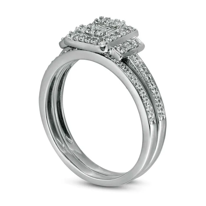 Goldia Rings 050 CT TW Composite Natural Diamond Frame Collar Bridal Engagement Ring Set in Solid 10K White Gold Goldia Rings 050 CT TW Composite Natural Diamond Frame Collar Bridal Engagement Ring Set in Solid 10K White Gold