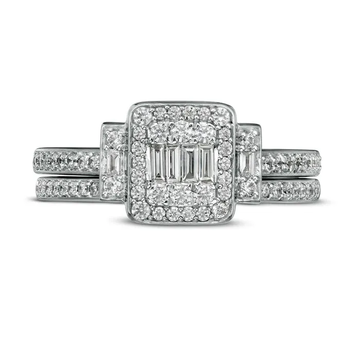 Goldia Rings 050 CT TW Composite Natural Diamond Frame Collar Bridal Engagement Ring Set in Solid 10K White Gold Goldia Rings 050 CT TW Composite Natural Diamond Frame Collar Bridal Engagement Ring Set in Solid 10K White Gold