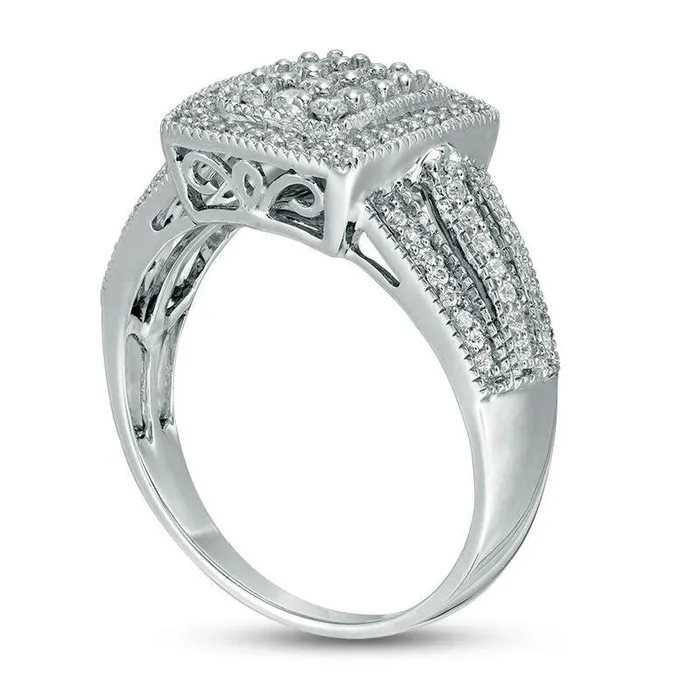 Goldia Rings 050 CT TW Composite Natural Diamond Rectangular Frame MultiRow Ring in Sterling Silver Goldia Rings 050 CT TW Composite Natural Diamond Rectangular Frame MultiRow Ring in Sterling Silver