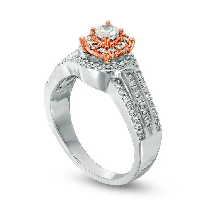 Goldia Rings 050 CT TW Natural Diamond Bypass Frame Engagement Ring in Solid 10K TwoTone Gold Goldia Rings 050 CT TW Natural Diamond Bypass Frame Engagement Ring in Solid 10K TwoTone Gold
