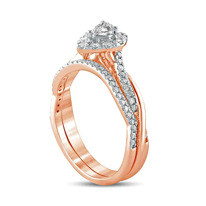 Goldia Rings 050 CT TW PearShaped Natural Diamond Frame Twist Shank Bridal Engagement Ring Set in Solid 10K Rose Gold Goldia Rings 050 CT TW PearShaped Natural Diamond Frame Twist Shank Bridal Engagement Ring Set in Solid 10K Rose Gold