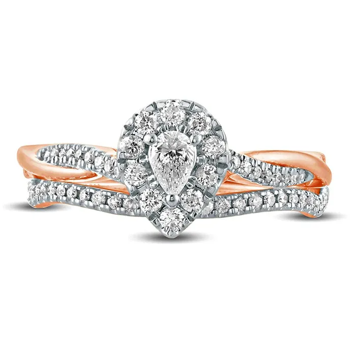 Goldia Rings 050 CT TW PearShaped Natural Diamond Frame Twist Shank Bridal Engagement Ring Set in Solid 10K Rose Gold Goldia Rings 050 CT TW PearShaped Natural Diamond Frame Twist Shank Bridal Engagement Ring Set in Solid 10K Rose Gold