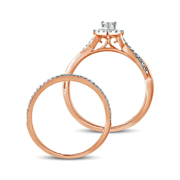 Goldia Rings 050 CT TW PearShaped Natural Diamond Frame Twist Shank Bridal Engagement Ring Set in Solid 10K Rose Gold Goldia Rings 050 CT TW PearShaped Natural Diamond Frame Twist Shank Bridal Engagement Ring Set in Solid 10K Rose Gold