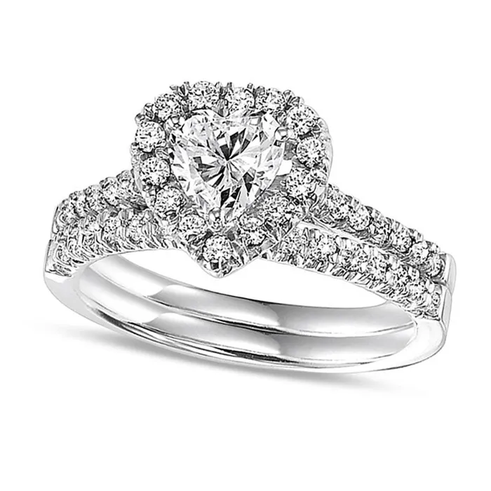 Goldia Rings 075 CT TW HeartShaped Natural Diamond Frame Bridal Engagement Ring Set in Solid 14K White Gold Goldia Rings 075 CT TW HeartShaped Natural Diamond Frame Bridal Engagement Ring Set in Solid 14K White Gold