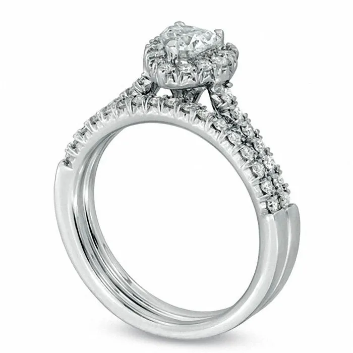 Goldia Rings 075 CT TW HeartShaped Natural Diamond Frame Bridal Engagement Ring Set in Solid 14K White Gold Goldia Rings 075 CT TW HeartShaped Natural Diamond Frame Bridal Engagement Ring Set in Solid 14K White Gold