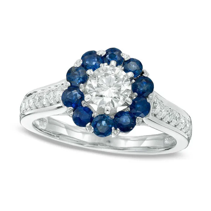Goldia Rings 075 CT TW Natural Diamond and Blue Sapphire Frame Ring in Solid 14K White Gold Goldia Rings 075 CT TW Natural Diamond and Blue Sapphire Frame Ring in Solid 14K White Gold