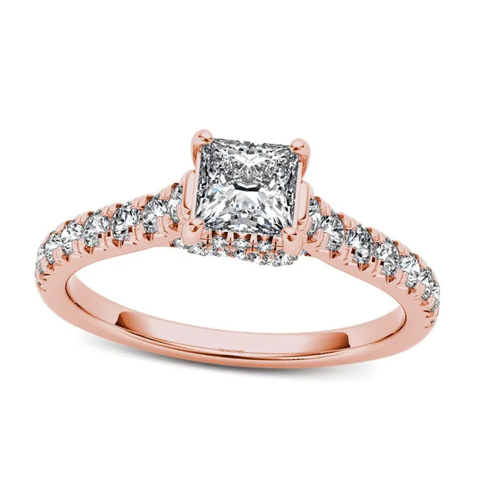 Goldia Rings 075 CT TW PrincessCut Natural Diamond Engagement Ring in Solid 14K Rose Gold Goldia Rings 075 CT TW PrincessCut Natural Diamond Engagement Ring in Solid 14K Rose Gold
