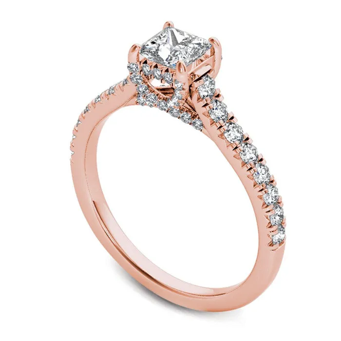 Goldia Rings 075 CT TW PrincessCut Natural Diamond Engagement Ring in Solid 14K Rose Gold Goldia Rings 075 CT TW PrincessCut Natural Diamond Engagement Ring in Solid 14K Rose Gold