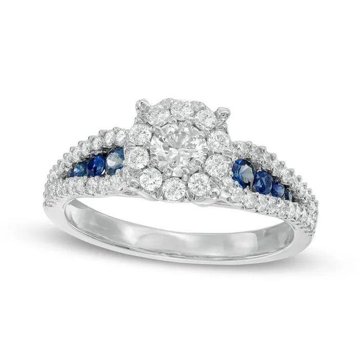 Goldia Rings 088 CT TW Natural Diamond and Blue Sapphire Frame Engagement Ring in Solid 14K White Gold Goldia Rings 088 CT TW Natural Diamond and Blue Sapphire Frame Engagement Ring in Solid 14K White Gold
