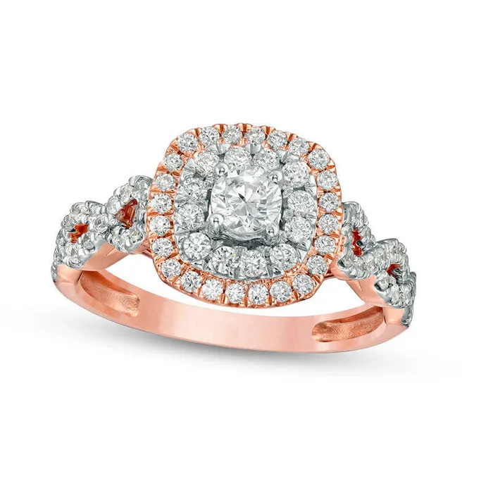 Goldia Rings 088 CT TW Natural Diamond Double Cushion Frame Twist Engagement Ring in Solid 10K Rose Gold Goldia Rings 088 CT TW Natural Diamond Double Cushion Frame Twist Engagement Ring in Solid 10K Rose Gold