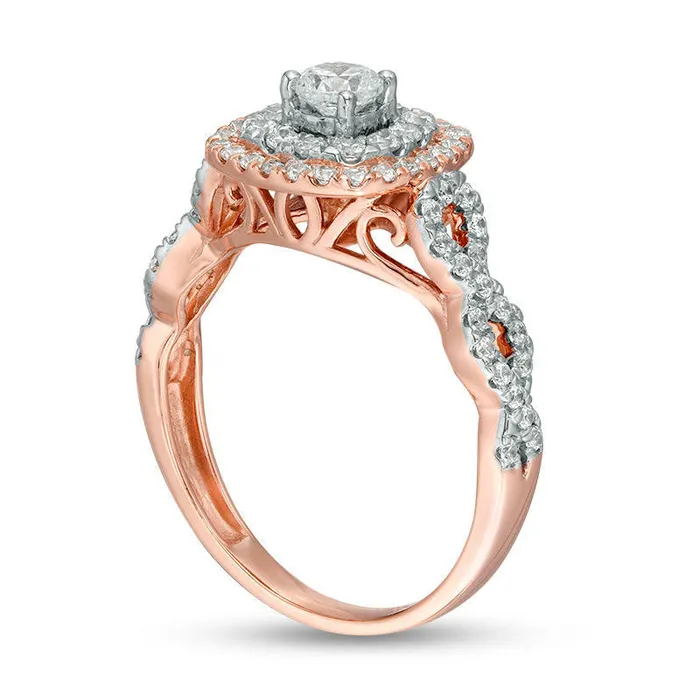 Goldia Rings 088 CT TW Natural Diamond Double Cushion Frame Twist Engagement Ring in Solid 10K Rose Gold Goldia Rings 088 CT TW Natural Diamond Double Cushion Frame Twist Engagement Ring in Solid 10K Rose Gold