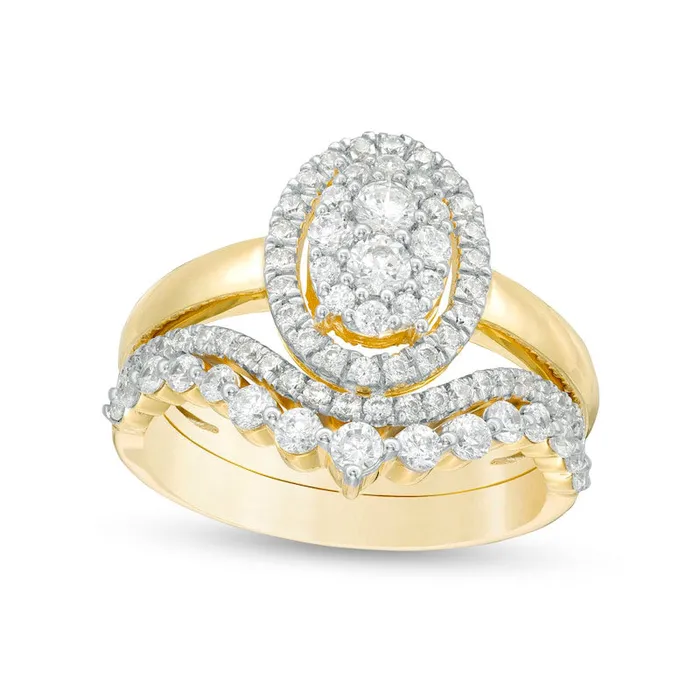 Goldia Rings 10 CT TW Composite Natural Diamond Oval Frame Bridal Engagement Ring Set in Solid 10K Yellow Gold