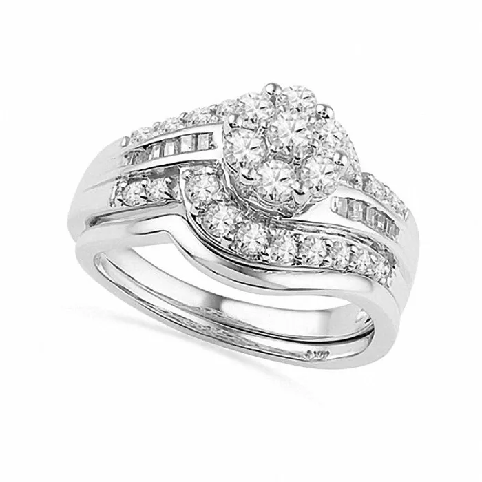 Goldia Rings 10 CT TW Natural Diamond Cluster Bridal Engagement Ring Set in Solid 10K White Gold Goldia Rings 10 CT TW Natural Diamond Cluster Bridal Engagement Ring Set in Solid 10K White Gold