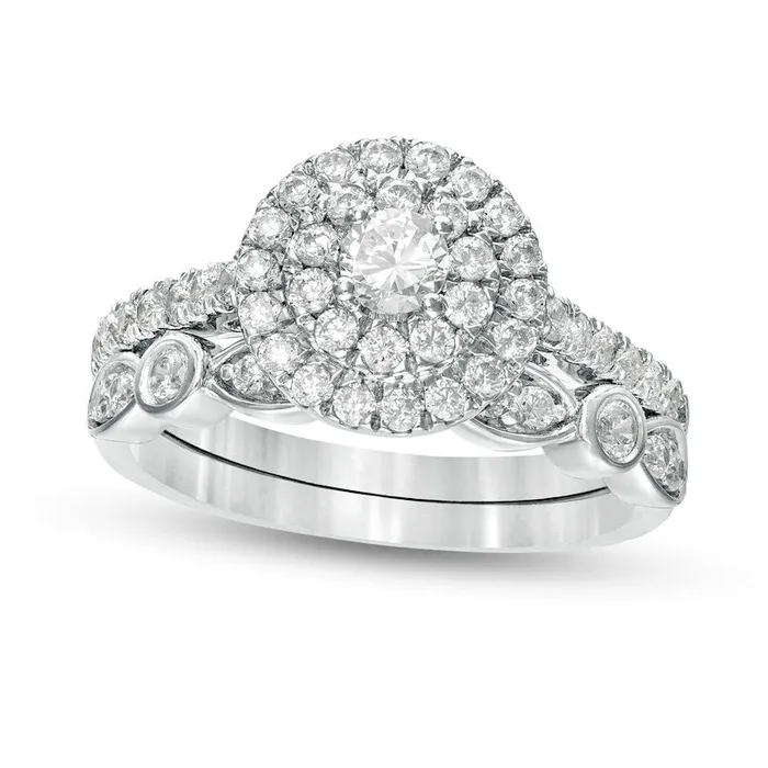 Goldia Rings 10 CT TW Natural Diamond Double Frame Art Deco Bridal Engagement Ring Set in Solid 10K White Gold Goldia Rings 10 CT TW Natural Diamond Double Frame Art Deco Bridal Engagement Ring Set in Solid 10K White Gold