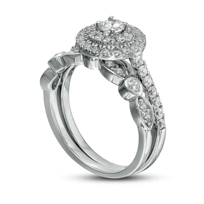 Goldia Rings 10 CT TW Natural Diamond Double Frame Art Deco Bridal Engagement Ring Set in Solid 10K White Gold Goldia Rings 10 CT TW Natural Diamond Double Frame Art Deco Bridal Engagement Ring Set in Solid 10K White Gold