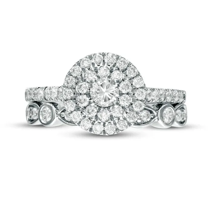 Goldia Rings 10 CT TW Natural Diamond Double Frame Art Deco Bridal Engagement Ring Set in Solid 10K White Gold Goldia Rings 10 CT TW Natural Diamond Double Frame Art Deco Bridal Engagement Ring Set in Solid 10K White Gold