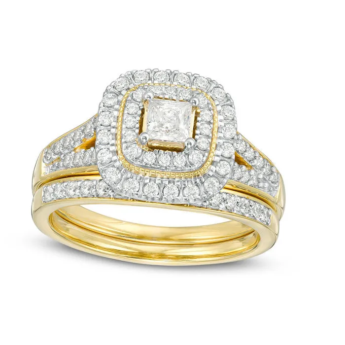 Goldia Rings 10 CT TW PrincessCut Natural Diamond Double Frame Antique VintageStyle Bridal Engagement Ring Set in Solid 10K Yellow Gold Goldia Rings 10 CT TW PrincessCut Natural Diamond Double Frame Antique VintageStyle Bridal Engagement Ring Set in Solid 10K Yellow Gold