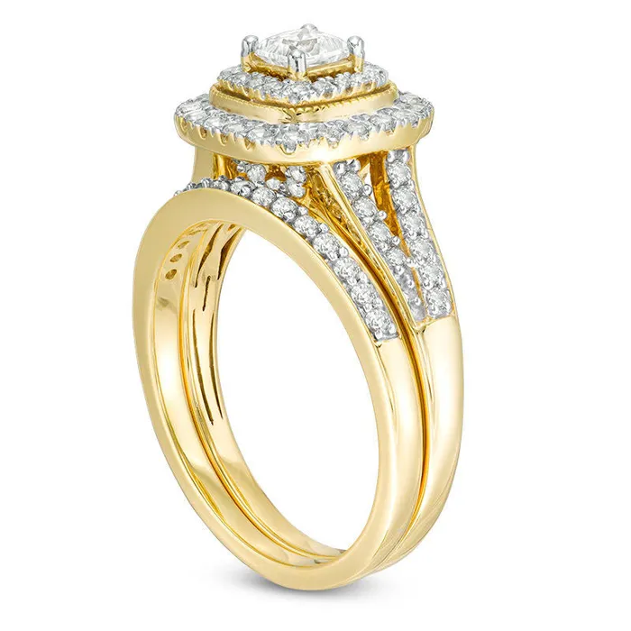 Goldia Rings 10 CT TW PrincessCut Natural Diamond Double Frame Antique VintageStyle Bridal Engagement Ring Set in Solid 10K Yellow Gold Goldia Rings 10 CT TW PrincessCut Natural Diamond Double Frame Antique VintageStyle Bridal Engagement Ring Set in Solid 10K Yellow Gold