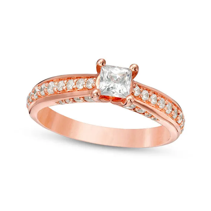 Goldia Rings 10 CT TW PrincessCut Natural Diamond Pav Engagement Ring in Solid 14K Rose Gold Goldia Rings 10 CT TW PrincessCut Natural Diamond Pav Engagement Ring in Solid 14K Rose Gold