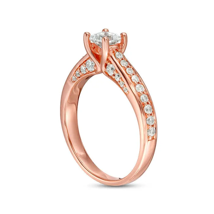 Goldia Rings 10 CT TW PrincessCut Natural Diamond Pav Engagement Ring in Solid 14K Rose Gold Goldia Rings 10 CT TW PrincessCut Natural Diamond Pav Engagement Ring in Solid 14K Rose Gold