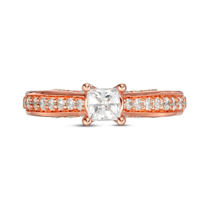 Goldia Rings 10 CT TW PrincessCut Natural Diamond Pav Engagement Ring in Solid 14K Rose Gold Goldia Rings 10 CT TW PrincessCut Natural Diamond Pav Engagement Ring in Solid 14K Rose Gold