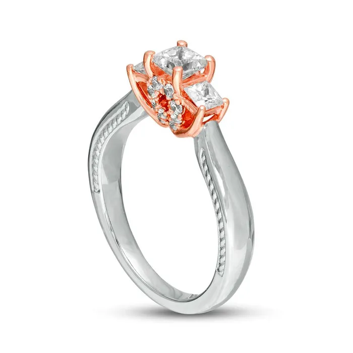 Goldia Rings 10 CT TW PrincessCut Natural Diamond Three Stone Engagement Ring in Solid 14K TwoTone Gold Goldia Rings 10 CT TW PrincessCut Natural Diamond Three Stone Engagement Ring in Solid 14K TwoTone Gold
