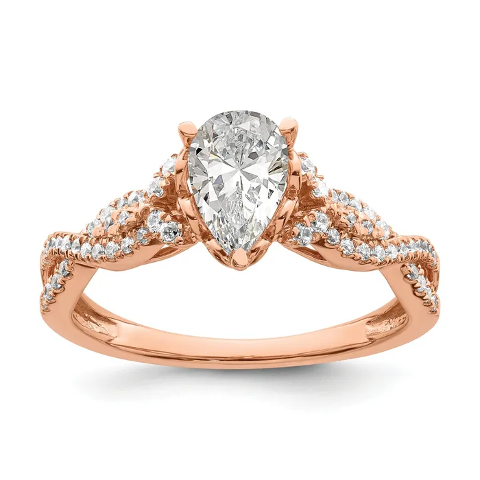 Goldia Rings 100ct CZ Solid Real 14k Rose Polish 1ct Criss Cross Pear Engage Dia Ring Goldia Rings 100ct CZ Solid Real 14k Rose Polish 1ct Criss Cross Pear Engage Dia Ring