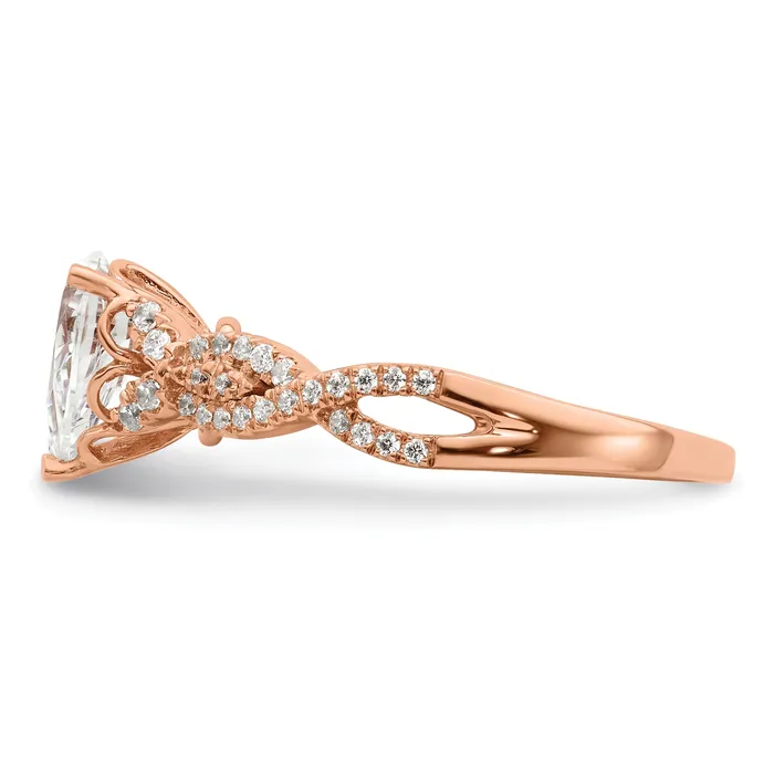 Goldia Rings 100ct CZ Solid Real 14k Rose Polish 1ct Criss Cross Pear Engage Dia Ring