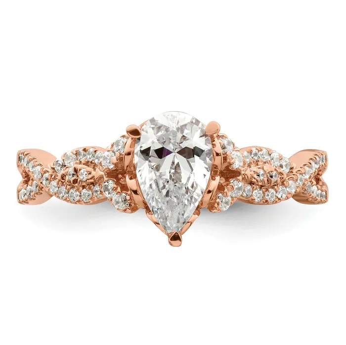 Goldia Rings 100ct CZ Solid Real 14k Rose Polish 1ct Criss Cross Pear Engage Dia Ring