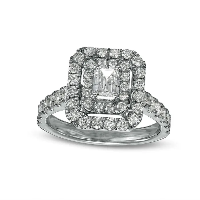 Goldia Rings 15 CT TW EmeraldCut Natural Diamond Double Frame Engagement Ring in Solid 14K White Gold ISI2 Goldia Rings 15 CT TW EmeraldCut Natural Diamond Double Frame Engagement Ring in Solid 14K White Gold ISI2