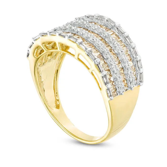 Goldia Rings 175 CT TW Champagne and White Natural Diamond MultiRow Ring in Solid 10K Yellow Gold Goldia Rings 175 CT TW Champagne and White Natural Diamond MultiRow Ring in Solid 10K Yellow Gold