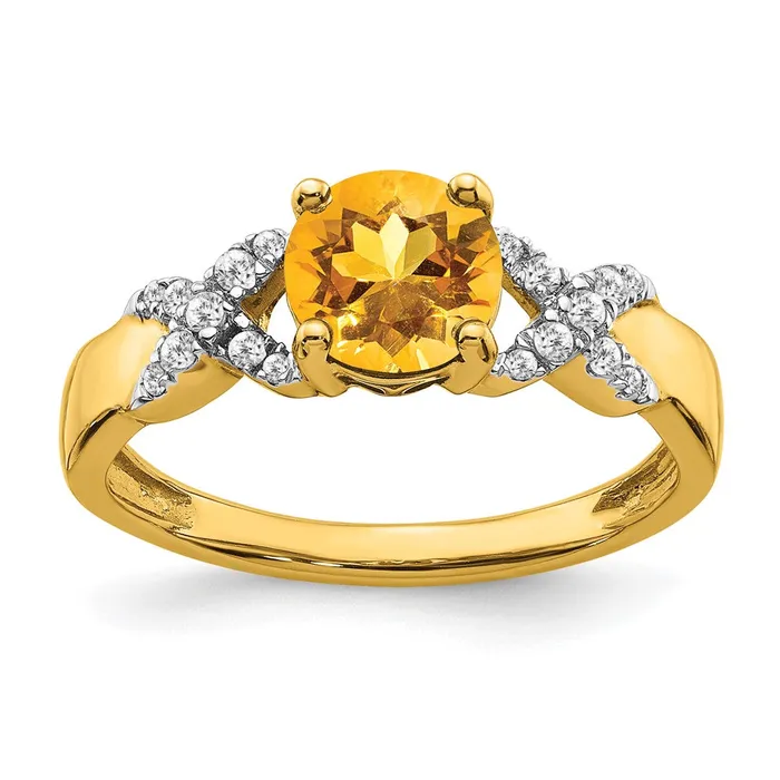 Goldia Rings 14k TwoTone Gold Citrine and Real Diamond Ring