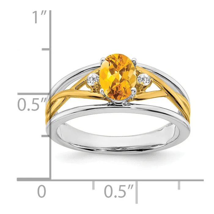 Goldia Rings 14k TwoTone Gold Citrine and Real Diamond Ring