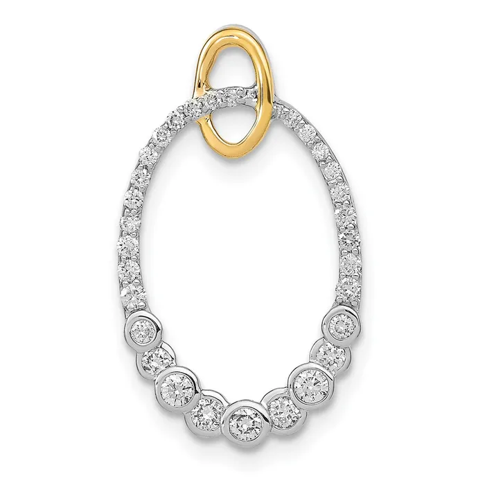Goldia Rings 14k TwoTone Gold Polished Real Diamond Oval Chain Slide