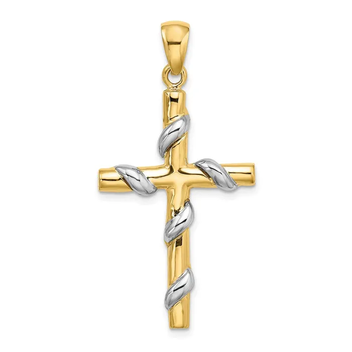 Goldia Rings 14k Twotone Gold Twotone Gold 2D Vine Pattern Cross Charm