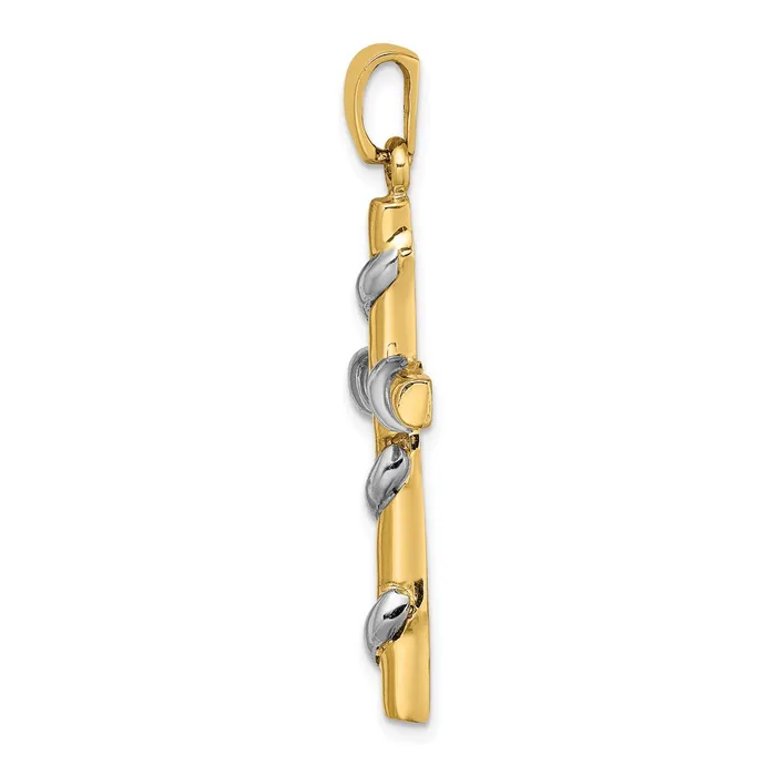 Goldia Rings 14k Twotone Gold Twotone Gold 2D Vine Pattern Cross Charm