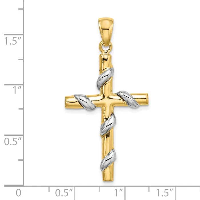 Goldia Rings 14k Twotone Gold Twotone Gold 2D Vine Pattern Cross Charm