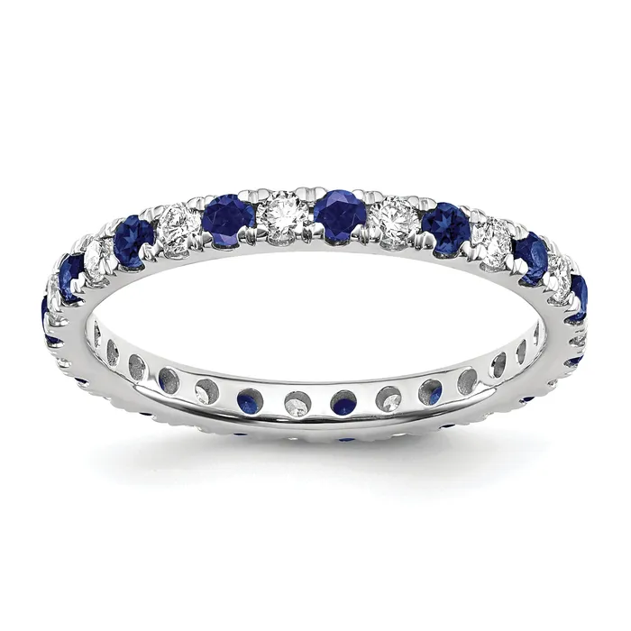 Goldia Rings 14k White Gold 12 Ct Lab Grown Diamond VSSI G and Lab Created Blue Sapphire Eternity Band Ring Goldia Rings 14k White Gold 12 Ct Lab Grown Diamond VSSI G and Lab Created Blue Sapphire Eternity Band Ring