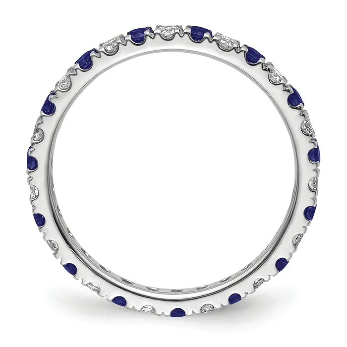 Goldia Rings 14k White Gold 12 Ct Lab Grown Diamond VSSI G and Lab Created Blue Sapphire Eternity Band Ring