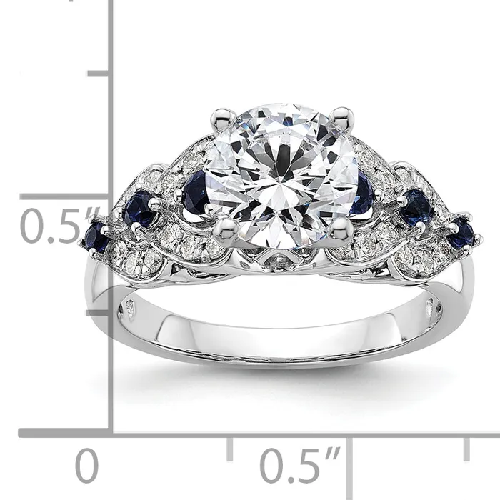 Goldia Rings 14k White Gold 14 Ct Lab Grown Diamond VSSI G and Lab Created Blue Sapphire Peg Set Engagement Ring