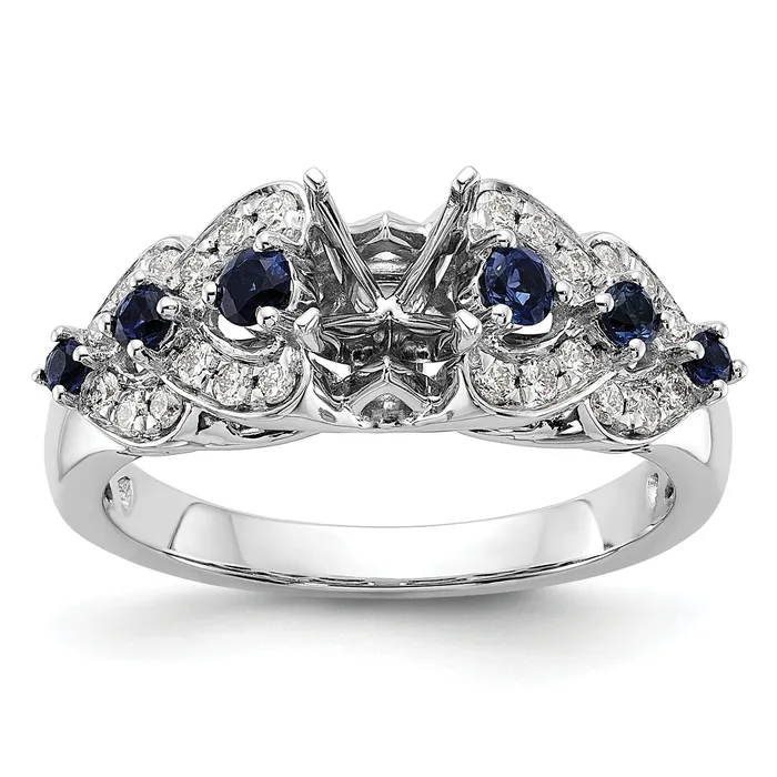 Goldia Rings 14k White Gold 14 Ct Lab Grown Diamond VSSI G and Lab Created Blue Sapphire Peg Set Engagement Ring