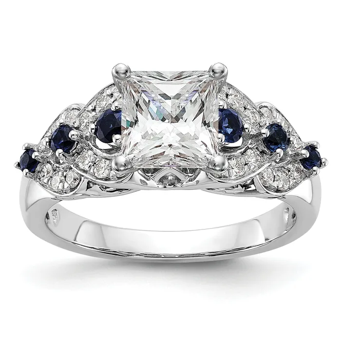 Goldia Rings 14k White Gold 14 Ct Lab Grown Diamond VSSI G and Lab Created Blue Sapphire Peg Set Engagement Ring