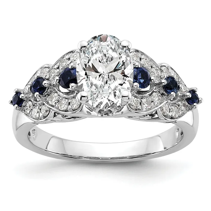 Goldia Rings 14k White Gold 14 Ct Lab Grown Diamond VSSI G and Lab Created Blue Sapphire Peg Set Engagement Ring