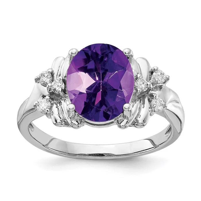 Goldia Rings 14k White Gold 10x8mm Oval Amethyst Checker A Real Diamond ring Goldia Rings 14k White Gold 10x8mm Oval Amethyst Checker A Real Diamond ring