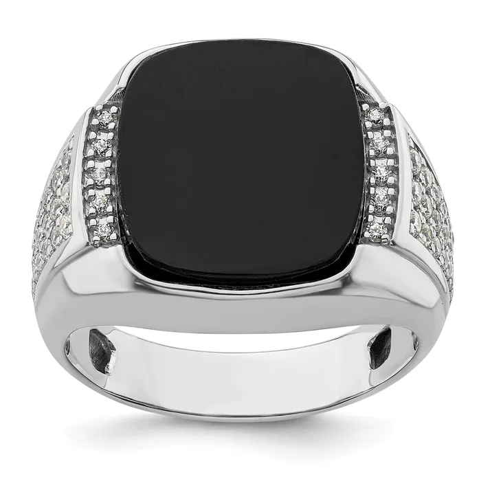 Goldia Rings 14k White Gold 58 Ct Lab Grown Diamond VSSI G and Onyx Mens Ring Goldia Rings 14k White Gold 58 Ct Lab Grown Diamond VSSI G and Onyx Mens Ring